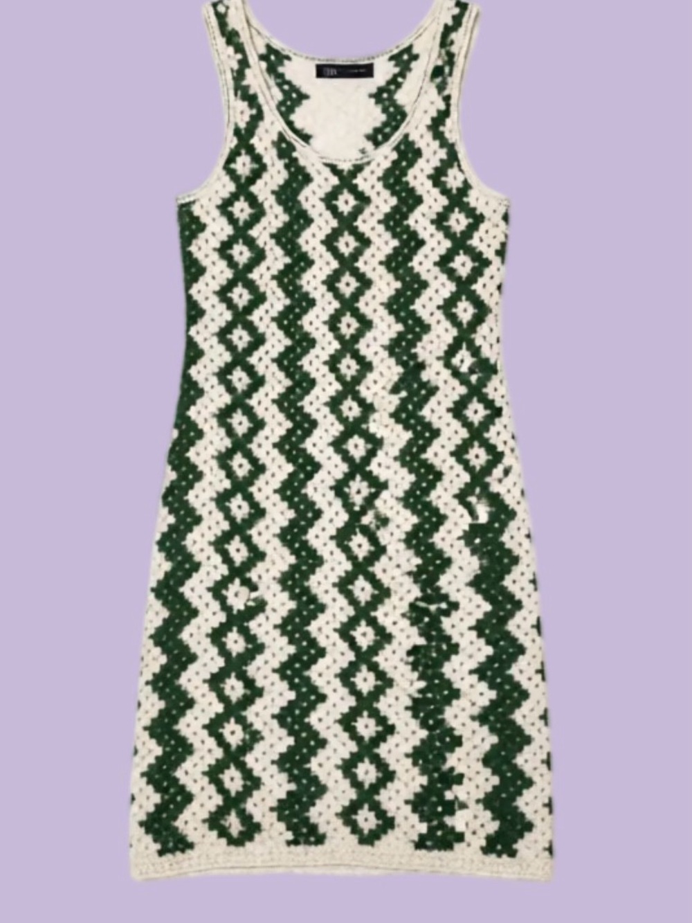 Green & White Crochet Tank Dress